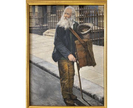 A Don Styler oil on canvas portrait of an organ grinder, framed and signed. Approx. 28cm x 38cm (ARR)