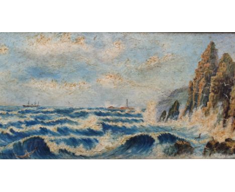 An oil on canvas seascape painting, signed S. Banton, 1903. Approx. 49.5cm x 24cm