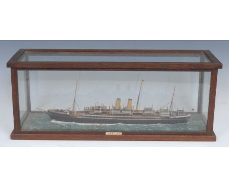 An early 20th century model boat, of the Royal Mail Steam Packet Company's Steel Screw Steamer Atrato, 1/32" to 1ft scale, gl