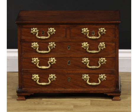 Miniature Furniture - a Chippendale period mahogany chest, of two short and three long graduated drawers, skirted base, ogee 