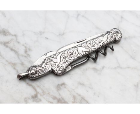 Helixophilia and Machirology - a Victorian silver multi-tool pocket knife and corkscrew, chased with birds, flowers and scrol