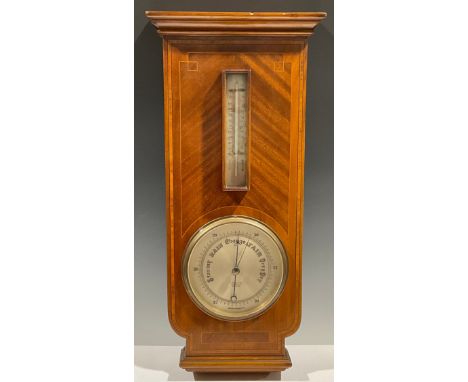 An Edwardian Yorkshire satinwood banded mahogany aneroid barometer, by M. Cohen &amp; Son, 11 Darley Street, Bradford, 60cm h