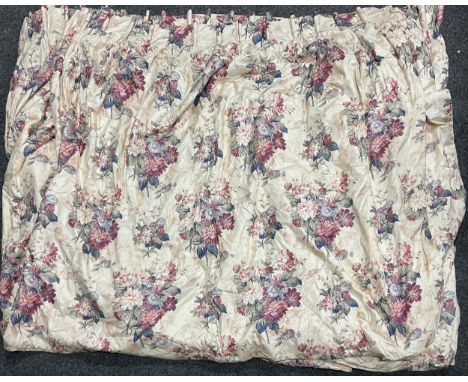 Interior Decoration, Textiles and Furnishings - a pair of large country house curtains, decorated with predominately blue and