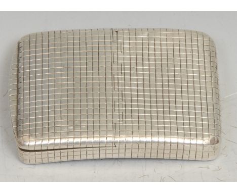 A George III silver curved rounded rectangular snuff box, chequered overall, the cover flush-hinged to the centre, gilt inter