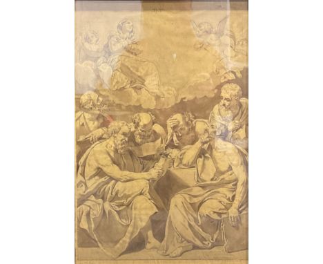 Old Master SchoolFigure Study,preparatory sketch, pencil, pen and ink wash, 59.5cm x 39.5cm 
