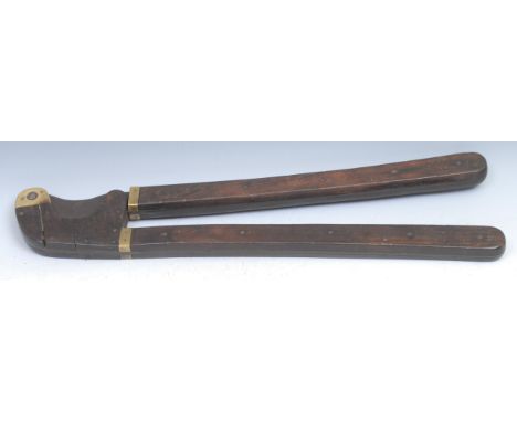 Tools - a pair of large 19th century brass mounted rosewood cutters or loppers, 53cm long 