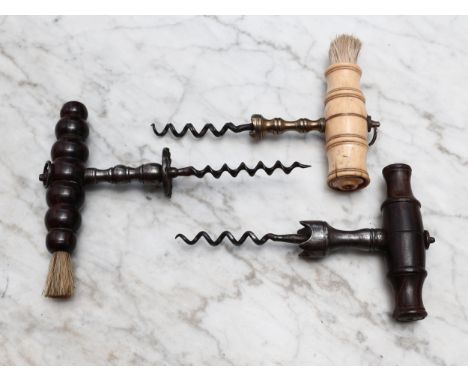 Helixophilia - a 19th century steel T-type direct pull corkscrew, by R Jones &amp; Son, dogtooth cork grip, turned rosewood h