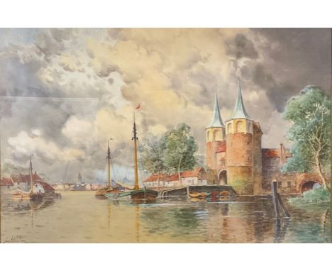 Louis Van Staaten (1836-1909)Old Watergate, Delftsigned, watercolour, 40cm x 60cm 