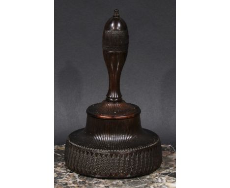 Treen - an early Victorian lignum vitae commemorative stone mason's mallet, possibly a royal presentation piece, engine turne