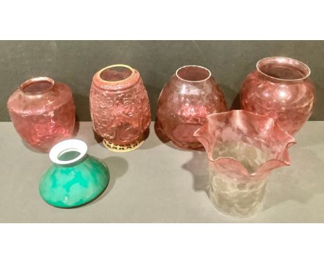 Lighting - glass shades, various, including cranberry coin dot, the largest 28cm high (6) 