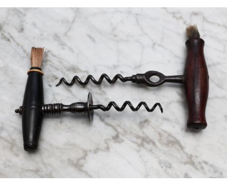 Helixophilia - a 19th century steel lever-hole direct pull corkscrew, by Lund, marked, turned rosewood handle with brush, 14c
