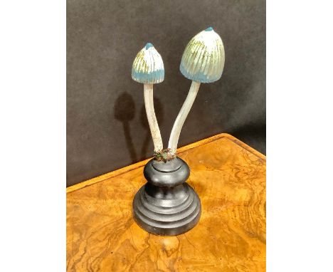 Natural History - Mycology - a painted model of fungus specimen, mounted for display, 20cm high 
