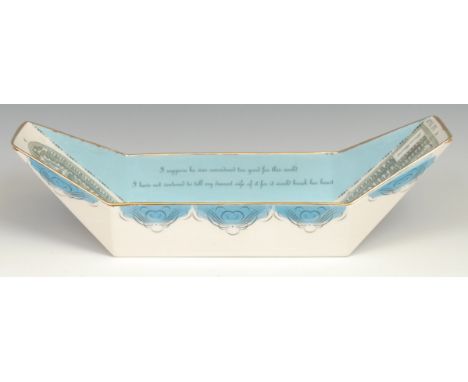 Slavery - a boat shaped dish, in the manner of Eric Ravilious (1903 - 1942), possibly for Wedgwood, printed with a diagram of