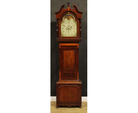 A George III Yorkshire mahogany and oak longcase clock, 35.5cm arched dial inscribed Wm Honeywood, Heckmondwike, the arch wit