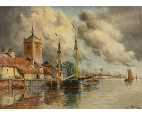 Louis Van Staaten, (fl 1900-1925), The River at Leyden, signed, watercolour, 29cm x 40cm 