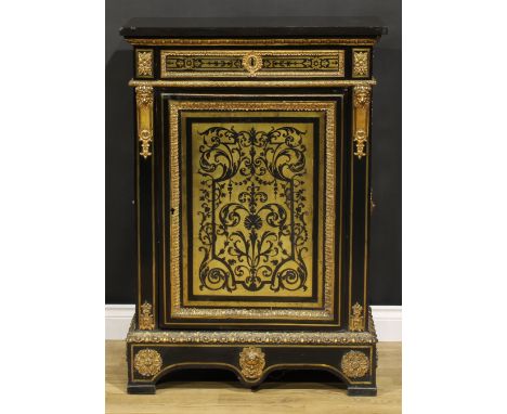 A 19th century French gilt metal and brass mounted ebonised pier cabinet, in the manner of André-Charles Boulle, rectangular 