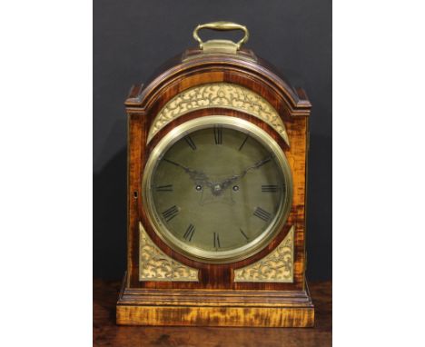 A George III bracket clock, 20cm brass dial inscribed with Roman numerals, twin winding holes, eight-day fusee movement strik