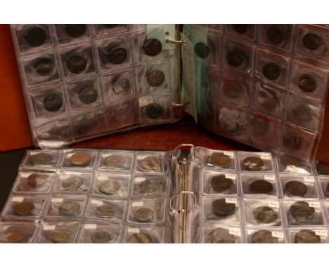 A collection of UK base metal coins, 18th to 20th century – two ring binder albums, one light brown ‘Coinage Album’ 18pp clea
