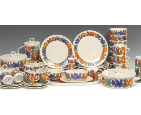 A Villeroy &amp; Boch Acapulco pattern dinner and tea service, designed by Christiane Reuter, printed with stylised birds and