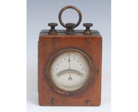 An early 20th century mahogany GPO galvanometer, brass carrying ring, 12cm high, stamped and labelled 1328, c.1920 