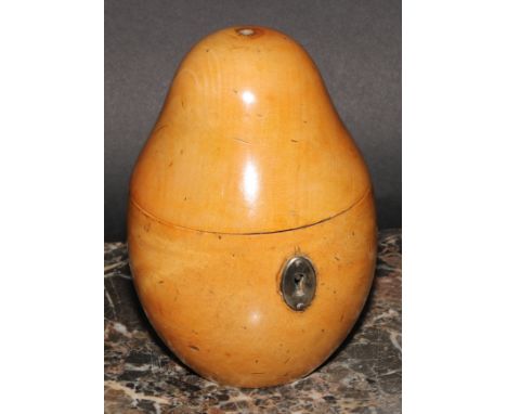 A 19th century fruitwood novelty tea caddy, as a pear, hinged cover, 15cm high 