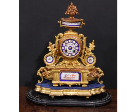 A late 19th century French gilt spelter mantel clock, by Phillipe H. Mourey (1840-1920), 8cm circular dial inscribed with Rom