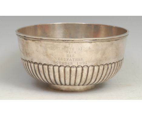 A Chinese silver half-fluted bowl, of substantial gauge, 13cm diam, Wang Hing &amp; Co, Canton c.1860, 352g 