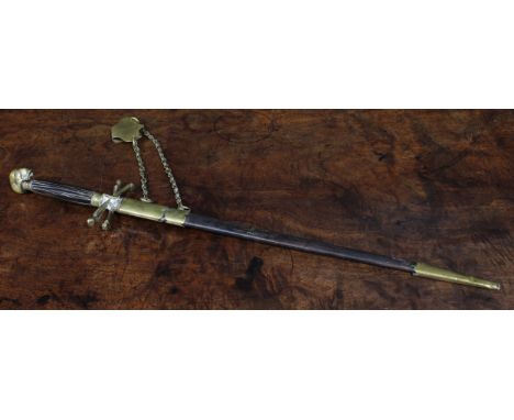 Masonic Interest - a 19th century dagger, 37cm wavy blade, the ricasso inscribed Memento Mori, fluted grip, skull and crossbo