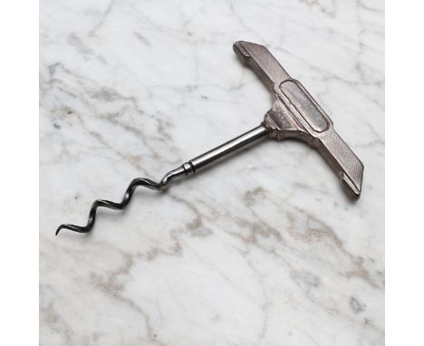 Helixophilia - an Art Deco silver direct-pull corkscrew, the geometric handle engine turned, 12.5cm long, Mappin &amp; Webb, 