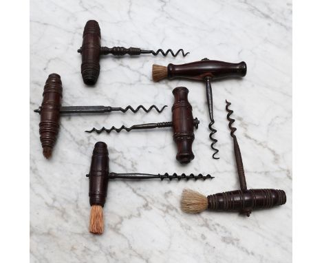 Helixophilia - a 19th century steel T-type direct pull corkscrew, marked J Wheelen, turned handle, 16.5cm long; another, mark