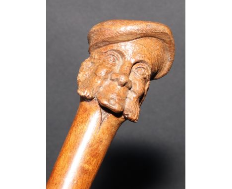 Scottish Literary History and the Cult of Robert Burns - an early 20th century novelty walking stick or cane, the pommel carv