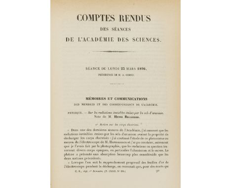 Physics.- Radioactivity.- Becquerel (Henri) Six papers documenting Becquerel's discovery of radioactivity and the properties 