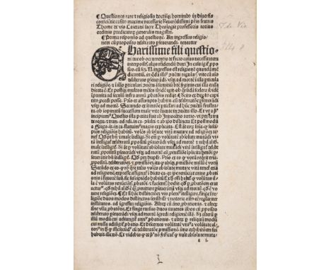 Canon law.- Vio (Tommaso de, Cardinal Cajetan) Questiones rare et religiosis, first edition, collation: A4, woodcut decorativ