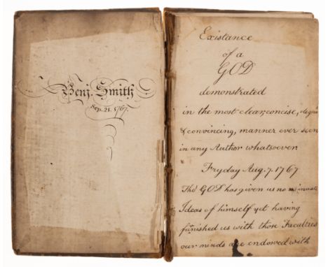 Christianity.- Smith (Benjamin) Existence of a God demonstrated..., manuscript signed, 48pp., lacks one free endpaper, one lo