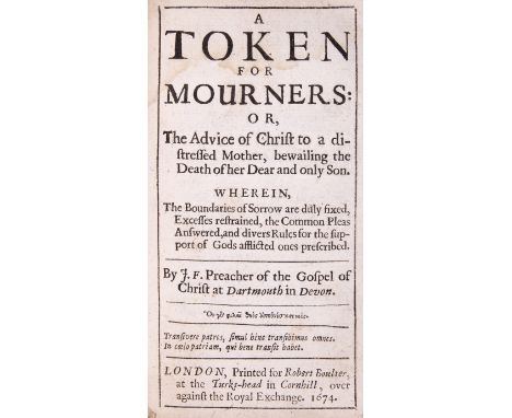 F[lavel] (J[ohn]) A Token for Mourners, first edition, longitudinal half-title, light water-staining, contemporary manuscript