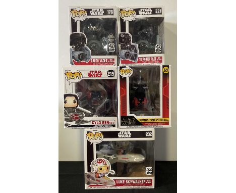 STAR WARS -  A group of Star Wars Funko Pops comprising of Darth Vader with Tie Fighter #176 Exclusive, black boxKylo Ren wit