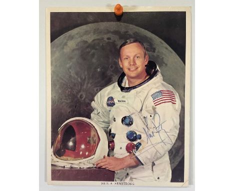 An 8" x 10" colour portrait photograph of NEIL ARMSTRONG (1930-2012) first man to walk on the moon, autographed by NEIL ARMST