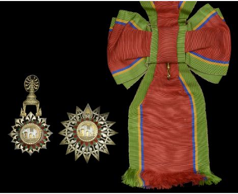 Thailand, Kingdom, Order of the White Elephant, 3rd (1941) issue, First Class set of insignia, comprising sash badge, 110mm i