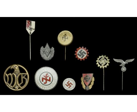 German Second World War Lapel Pins and Membership Badges. Comprising a 32mm diameter very finely enamelled Free Sisters medal