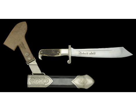 A German Second World War R.A.D. Hewer with Hanger. An extremely nice condition RAD hewer, excellent blade by Eickhorn, with 