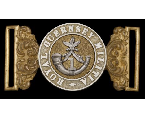 A 1st Royal Guernsey Militia Officer’s Waist Belt Clasp 1855-1902. A very scarce example of 1855 pattern, in the centre a sil