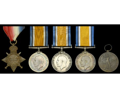 1914-15 Star (L-10005 Pte. J. Aukett. R. Suss: R.); British War Medal 1914-20 (3) (48601 Pte. F. Anderson. Welsh. R.; 24657 P