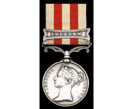 Renamed Medal: Indian Mutiny 1857-59, 1 clasp Lucknow (R. Burns. 1/20 Regt.) re-engraved in upright capitals, with replacemen