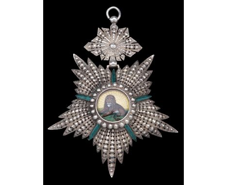 Persia, Empire, Order of the Lion and the Sun, Fourth Class breast badge, 72mm including suspension x 60mm, silver and enamel