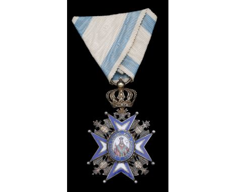 Serbia, Kingdom, Order of St. Sava, 2nd type, Knight’s breast badge, 61mm including crown suspension x 40mm, silver-gilt and 