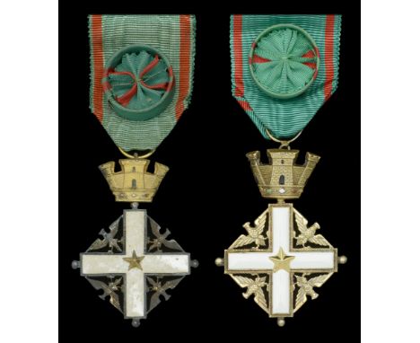 Italy, Republic, Order of Merit, Officer’s breast badge (2), by Cravanzola, 59mm including suspension x 45mm, silver-gilt and