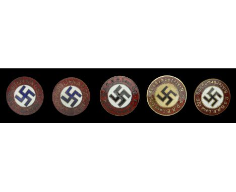 German Second World War Subscription Membership Badges 3 badges, 21mm diameter multi coloured enamel badges for the NSDAP Lan