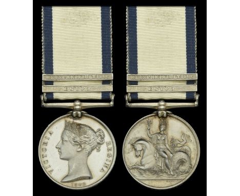 Naval General Service 1793-1840, 2 clasps, Egypt, Blanche 19 July 1806 (F. J. Willcock, Purser.) minor edge bruises and nicks