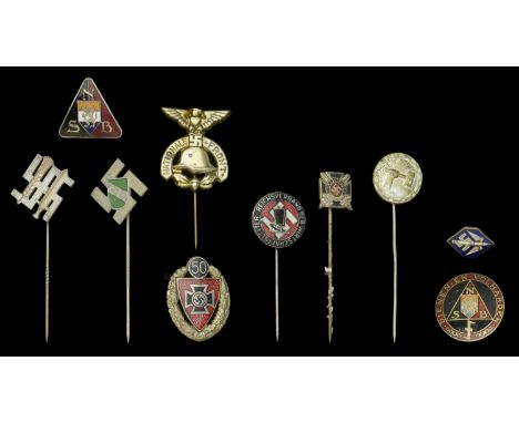 German Second World War Lapel Pin Badges. Comprising 10 Different lapel pin miniatures ranging from 5mm width to 21mm width. 