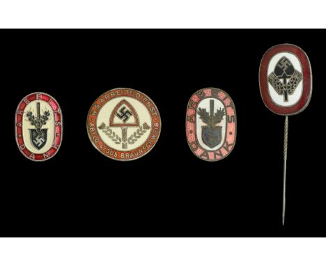 German Second World War RAD Lapel Pins and Badges. Comprising a rare circular multi-enamelled RAD badge being a Braunsweig st
